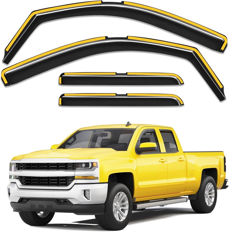 Deejecsun in-Channel Window Rain Guards Fit for Truck Chevrolet(Chevy) Silverado/GMC Sierra Double Cab 2014-2018 Rain Guards Extra Durable Window Deflectors Visors Vent Visors Shades Car Accessories - Image 1